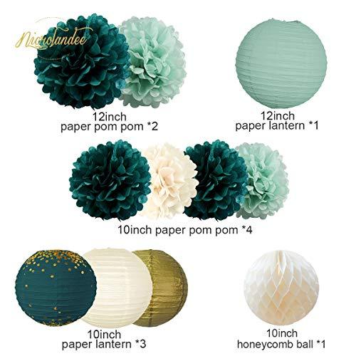 12PCS Green Hanging Tissue Pom Poms Wedding Bridal Shower Party Decorations - Hibrides