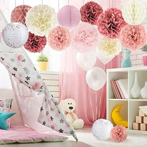 22pcs Hanging Tissue Paper Pom Poms for Birthday Party and Wedding - Hibrides