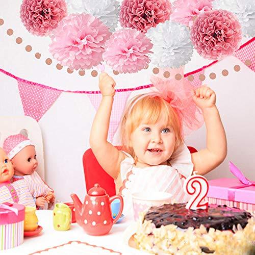 Pink Rose Gold Birthday Party Pom Pom Decorations Set - Hibrides