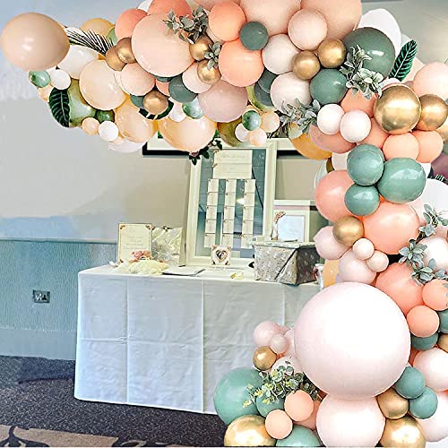 140Pcs Sage Green Peach Blush Pink Balloon Garland Arch Kit for Baby Bridal Shower - Hibrides
