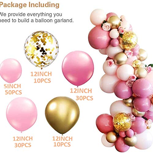 136Pcs Pink and Gold Balloon Garland for Baby Shower Birthday - Hibrides
