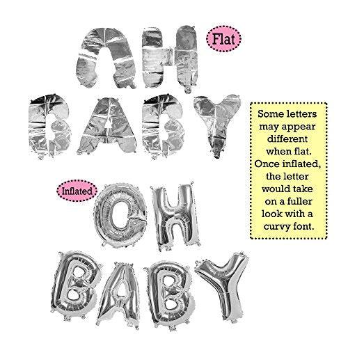Giant Oh Baby Silver Foil Letter Balloons 40 Inch Metallic Gender Reveal Birthday Party - Hibrides