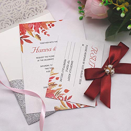 Silver Glitter Laser Cut Invitations with RSVP Cards and Envelopes Luxury Diamond and Ribbon Design LCZ110 - Hibrides