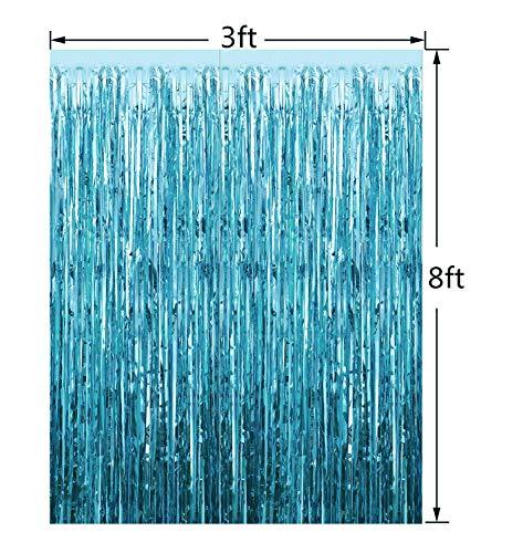 2pcs Light Blue Metallic Foil Fringe Curtains Photo Booth Props for Birthday Wedding - Hibrides
