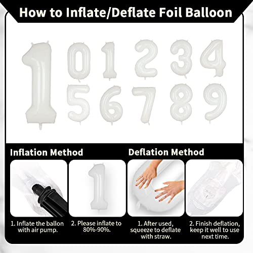 40" White Number Balloon Helium Foil Number Balloons Self Inflating for Birthday Party - Hibrides