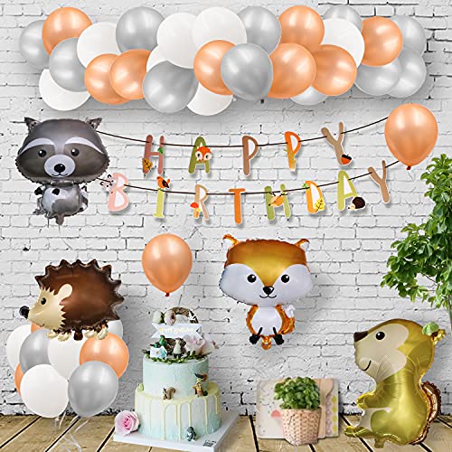 Woodland Animal Balloons & Happy Birthday Banner Birthday Party Decorations - Hibrides