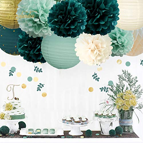 12PCS Green Hanging Tissue Pom Poms Wedding Bridal Shower Party Decorations - Hibrides