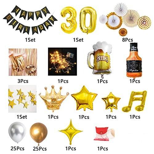 30th Birthday Party Supplies Set With String Light and Gold Backdrop - Hibrides