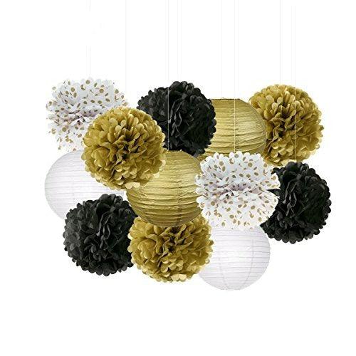 Black and Gold Party Decorations Black Gold Tissue Paper Pom Poms for Graduation Birthday Party Decorations - Hibrides