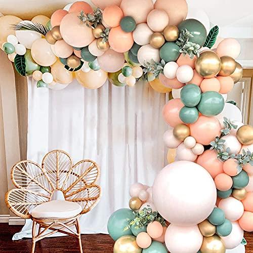 140Pcs Sage Green Peach Blush Pink Balloon Garland Arch Kit for Baby Bridal Shower - Hibrides