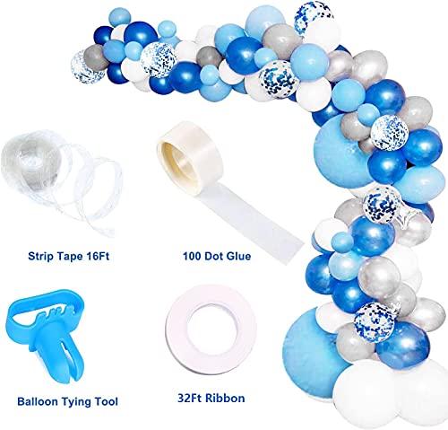 135 Pieces Blue and White Balloon Garland Arch Kit for Baby Shower Birthday Party - Hibrides