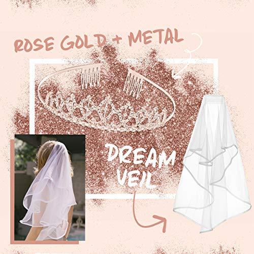 Bachelorette Party Decorations Rose Gold Glitter Kit -Bride to Be Sash, Tiara, Veil - Hibrides