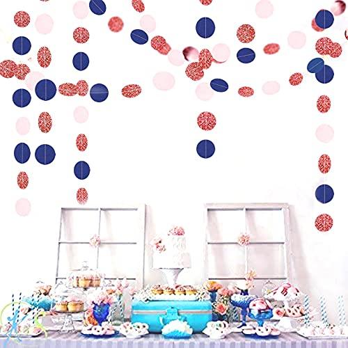 Navy Blue Pink Rose Gold Paper Garland for Gender Reveal Wedding Birthday Party - Hibrides