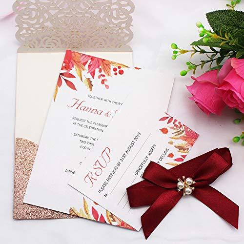Rose Gold Glitter Laser Cut Invitations Diamond and Ribbon Design LCZ111 - Hibrides