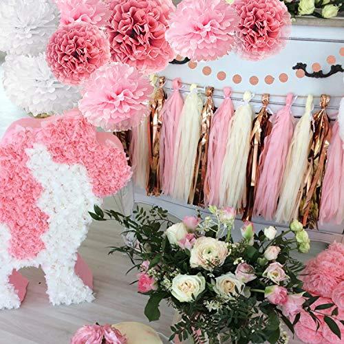Pink Rose Gold Birthday Party Pom Pom Decorations Set - Hibrides