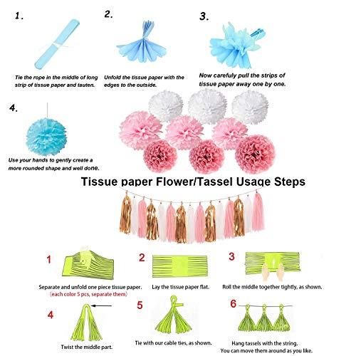 Pink Rose Gold Birthday Party Pom Pom Decorations Set - Hibrides