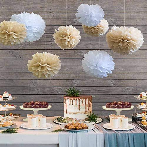 17pcs Rustic Paper Pom Poms Paper Fans Lanterns for Bridal Baby Shower Birthday Wedding - Hibrides