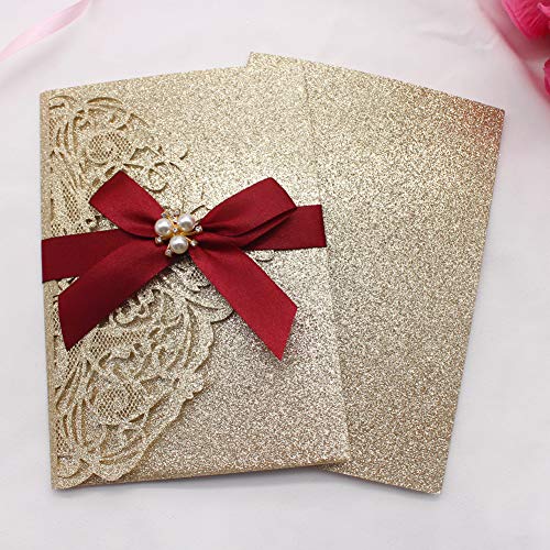 Tri-Fold Glitter Wedding Invitations with RSVP Cards and Envelopes for Wedding LCZ109 - Hibrides