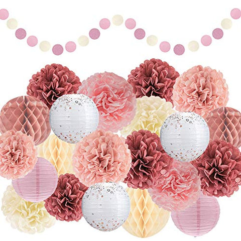 22pcs Hanging Tissue Paper Pom Poms for Birthday Party and Wedding - Hibrides