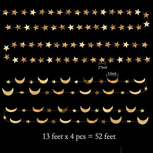 Gold Star Moon Garland Streamers Banner Backdrop for Wedding Bridal Shower Decor - Hibrides