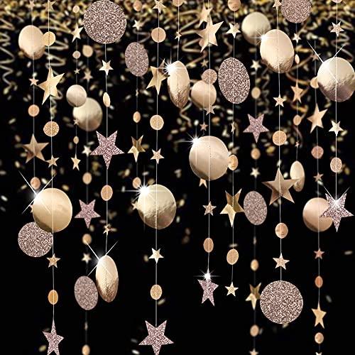 Champagne Circle Dot Garland Twinkle Star Hanging Streamer for New Year Birthday - Hibrides