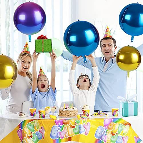 Rainbow 4D Balloons 6Pcs 18 inch Mylar Foil Balloons Round for Birthday Bridal Shower - Hibrides