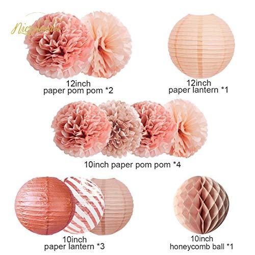 12PCS Rose Gold Tissue Pom Poms Paper Lantern for Wedding Bridal Shower Baby Shower Birthday Party Decorations - Hibrides