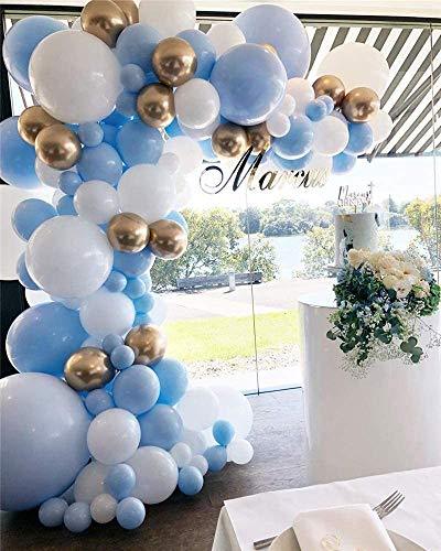 128pcs Blue White Gold Chrome Balloon Arch for Wedding Bridal Shower Birthday Decorations - Hibrides