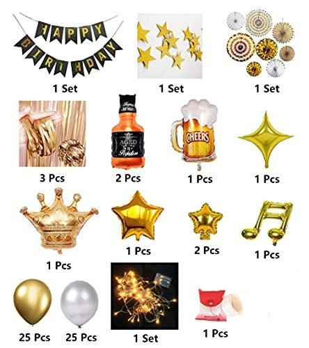 Birthday Party Decoration Gold Background Balloons Set With String Light - Hibrides