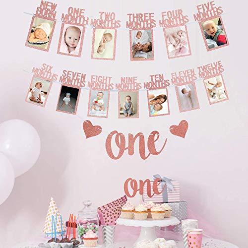 Rose Gold 1st Birthday Baby Photo Banner for First Birthday Party Decoration - Hibrides