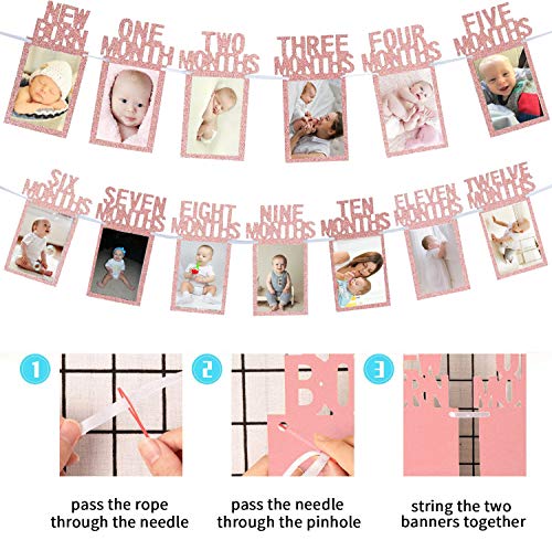 Rose Gold 1st Birthday Baby Photo Banner for First Birthday Party Decoration - Hibrides