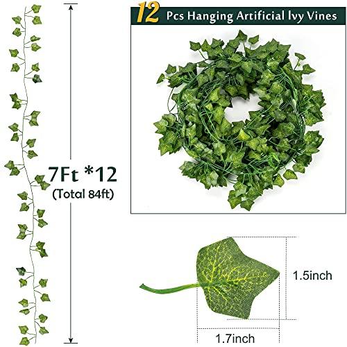 84Ft 12 Pack Artificial Ivy Garland for Bedroom Garden Wedding Party Decor - Hibrides