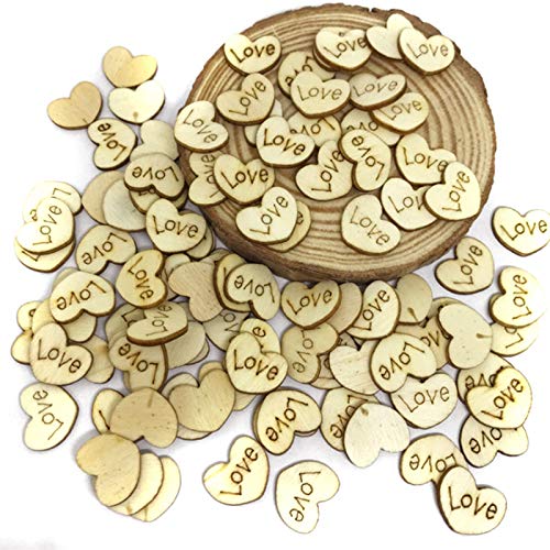 200pcs Rustic Wooden Love Heart Crafts for Wedding Table Scatter Decoration - Hibrides