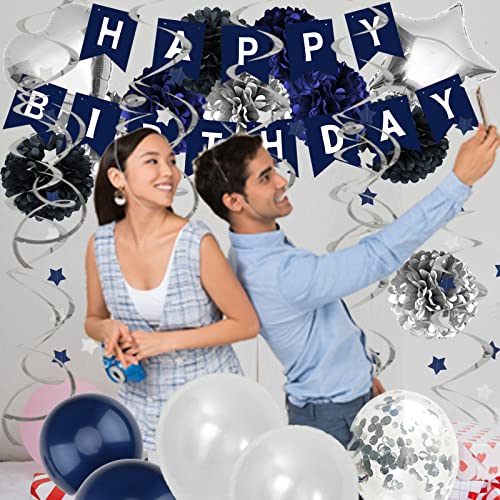Birthday Decorations for Men Happy Birthday Banner Pompoms Balloon for Birthday Party - Hibrides