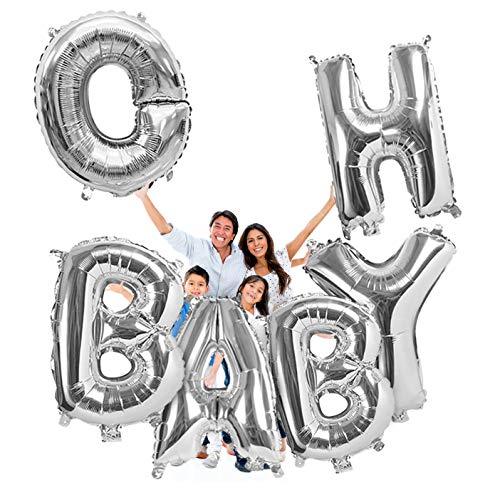 Giant Oh Baby Silver Foil Letter Balloons 40 Inch Metallic Gender Reveal Birthday Party - Hibrides