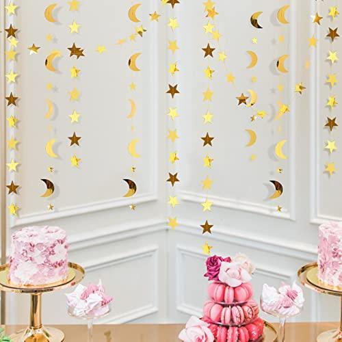 Gold Star Moon Garland Streamers Banner Backdrop for Wedding Bridal Shower Decor - Hibrides