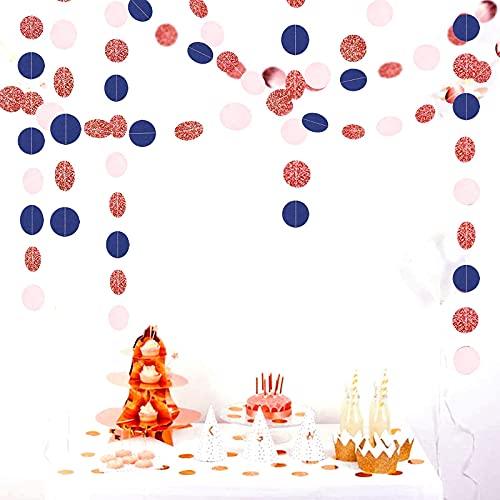 Navy Blue Pink Rose Gold Paper Garland for Gender Reveal Wedding Birthday Party - Hibrides