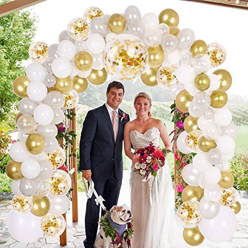 133Pcs White and Gold Balloon Arch for Weddings Bridal Shower Decorations - Hibrides