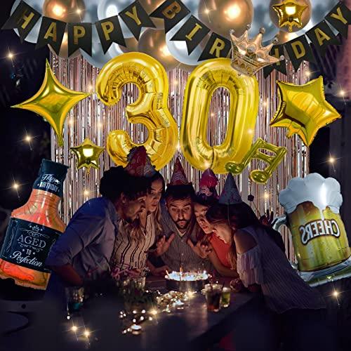 30th Birthday Party Supplies Set With String Light and Gold Backdrop - Hibrides