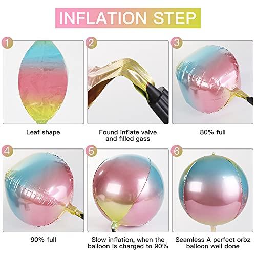 Rainbow 4D Balloons 6Pcs 18 inch Mylar Foil Balloons Round for Birthday Bridal Shower - Hibrides