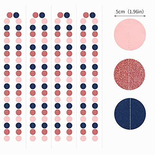 Navy Blue Pink Rose Gold Paper Garland for Gender Reveal Wedding Birthday Party - Hibrides