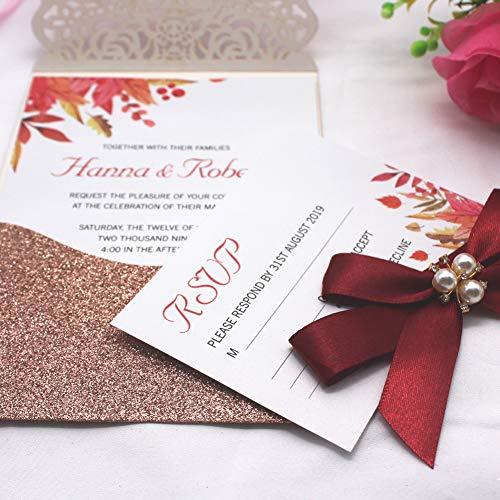 Rose Gold Glitter Laser Cut Invitations Diamond and Ribbon Design LCZ111 - Hibrides
