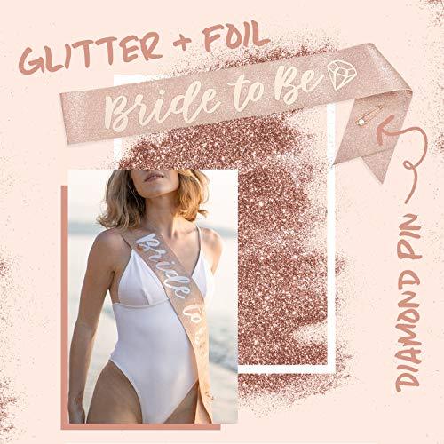 Bachelorette Party Decorations Rose Gold Glitter Kit -Bride to Be Sash, Tiara, Veil - Hibrides