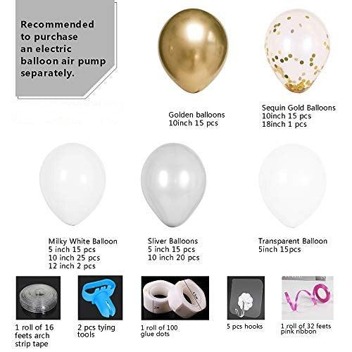 133Pcs White and Gold Balloon Arch for Weddings Bridal Shower Decorations - Hibrides