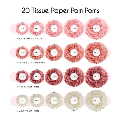 20pcs Paper Pom Poms Party Kit for Birthday Bridal Shower Party Decorations - Hibrides