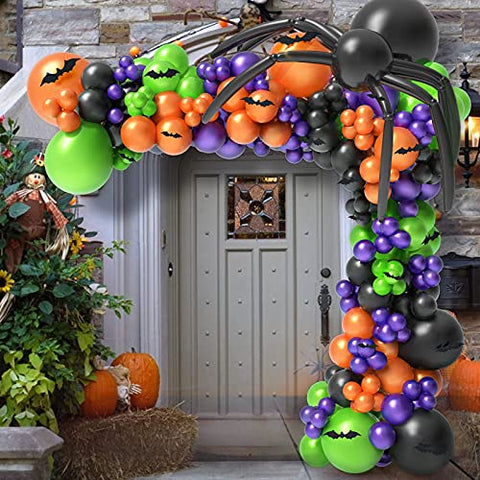 186Pcs Halloween Balloon Garland Arch kit with Spider Balloons for Halloween Theme Party Decorations - Hibrides