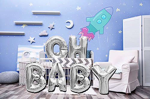 Giant Oh Baby Silver Foil Letter Balloons 40 Inch Metallic Gender Reveal Birthday Party - Hibrides