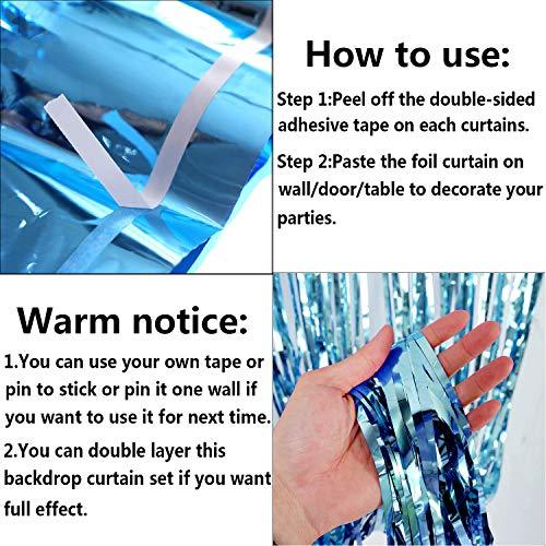 2pcs Light Blue Metallic Foil Fringe Curtains Photo Booth Props for Birthday Wedding - Hibrides