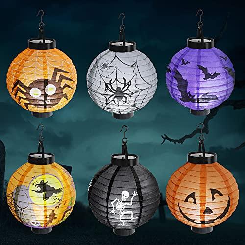 6 Pcs Halloween Paper Lanterns with LED Light for Halloween Decorations - Hibrides