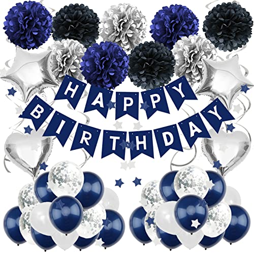 Birthday Decorations for Men Happy Birthday Banner Pompoms Balloon for Birthday Party - Hibrides